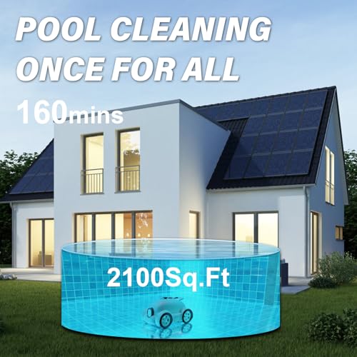 Cordless Robotic Pool Cleaner, BOWEITI Automatic Swimming Pool Vacuum for InGround Pools, 160 min Runtime, for Pools up to 2100 Sq.ft (Pink)