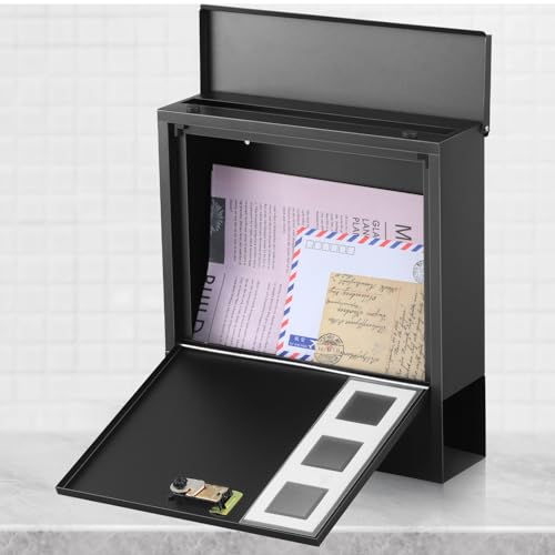 xydled Mailbox with Combination Lock,Large Capacity Wall Mounted Locking Security Mailbox,Large Mail Box with Newspaper Compartment, Black,12.8x11.8x3.3 Inch