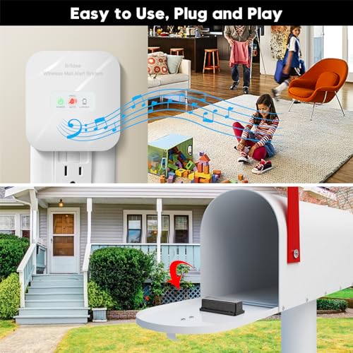 Mailbox Alarm, Briidea 500ft Wireless Mailbox Alert with LED Light Flashing and Sound Reminders, Never Miss a Mail Again