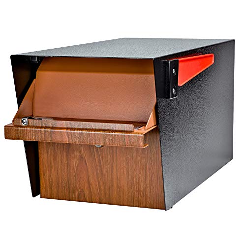 Mail Boss Curbside, Wood Grain 7510 Mail Manager Locking Security Mailbox, Steel, Black