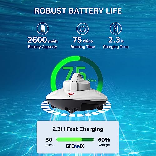 GRENNIX Robot Pool Cleaner - Cordless Robotic Pool Vacuum for above Ground & In-Ground Swimming Pool Self-Docking Automatic Underwater Skimmer with Strong Suction, Top Handle - White