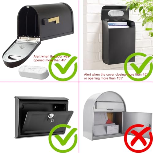 WiFi Mailbox Alert, Tuya Smart Mailbox Chime, 800ft Wireless Mailbox Alarm Outside Weatherproof with LED Light Flashing, Sound and Phone Reminders (only Supports 2.4GHz Wi-Fi)