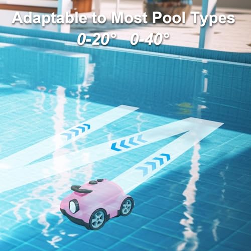 Cordless Robotic Pool Cleaner, BOWEITI Automatic Swimming Pool Vacuum for InGround Pools, 160 min Runtime, for Pools up to 2100 Sq.ft (Pink)