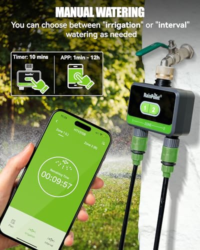 RainPoint WiFi Water Timer for Garden Hose with Brass Inlet, 2-Zone Smart Sprinkler Timer, Hose Timer WiFi Irrigation Controller, Automatic Watering System for Lawns and Yard