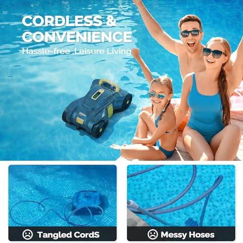 VINGLI Cordless Robotic Pool Vacuum, Automatic Swimming Pool Cleaner for above Ground Pools/Inground Pools Up to 900 Sq.Ft,Battery Pool Sweeper/Auto-docking, Charging for 2 Hour