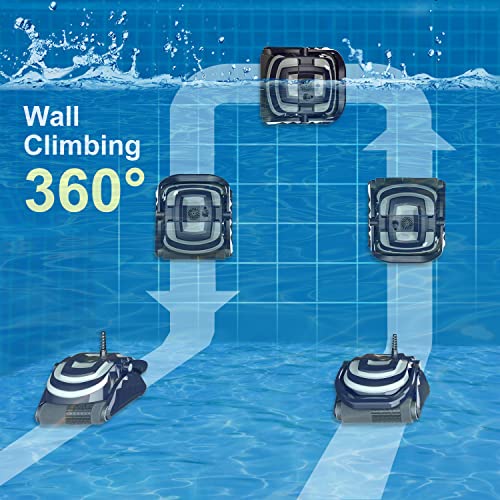 BLWL Robotic Pool Cleaner, Automatic Swimming Pool Vacuum for above/In-ground Pools, Pools up to 55 Ft in Length, Double Top Load Filter Basket, Wall Climbing Including Walls Floor and Water Line