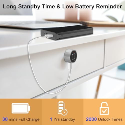 Fingerprint Cabinet Drawer Lock, Biometric Keyless Fingerprint-Bluetooth Lock Smart Safety Hidden Cabinet Lock for File Mailbox Office Furniture - 22mm