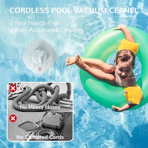 GRENNIX Robot Pool Cleaner - Cordless Robotic Pool Vacuum for above Ground & In-Ground Swimming Pool Self-Docking Automatic Underwater Skimmer with Strong Suction, Top Handle - White