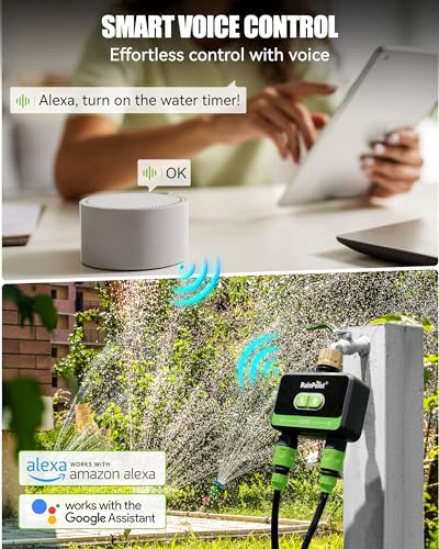 RainPoint WiFi Water Timer for Garden Hose with Brass Inlet, 2-Zone Smart Sprinkler Timer, Hose Timer WiFi Irrigation Controller, Automatic Watering System for Lawns and Yard