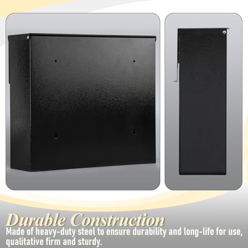 xydled Mailbox Wall Mount Mailboxes for outside, Large Capacity Steel Hanging Metal Mailbox, Modern Post Box, Black,14.6''x12.2''x4.1''