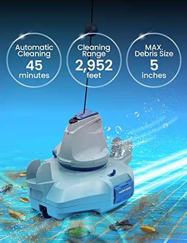 (Upgraded) KOKIDO Cordless Robotic Pool Floor Cleaner, Automatic Pool Vacuum for Flat Bottom above/Inground Pools up to 25 feet. Dirt, Sand, Debris & Leaves (max 5 inch), Last 45 Mins, XTROJET 220