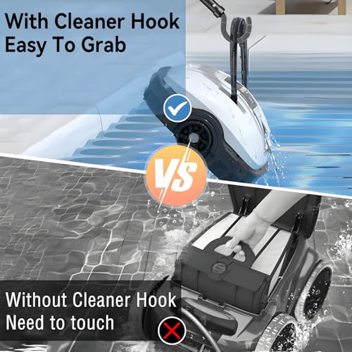 Renyqatt Hook for All Robotic Pool Cleaner, Pool Accessories Hook Customized for Pool Vacuum Robot Including Cordless, Above Ground and Underwater, Attaches to Telescopic Poles, Black