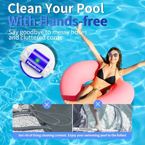 Neobot X1 2024 New Cordless Pool Cleaner, Robotic Pool Vacuum, 120 Mins Maximum Runtime, Dual-Motor, Self-Parking, 5200mAh Battery, Pool Vacuum for above/In Ground Flat Pools Up to 914 Sq Ft