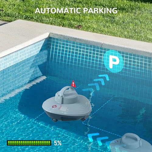 GRENNIX Robot Pool Cleaner - Cordless Robotic Pool Vacuum for above Ground & In-Ground Swimming Pool Self-Docking Automatic Underwater Skimmer with Strong Suction, Top Handle - White