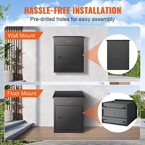 VEVOR Package Delivery Boxes for Outside, Extra Large Mailbox for Parcel Wall Mounted Lockable, Galvanized Steel Parcel Drop Box with Anti-Theft Baffle, IPX3 Waterproof for Porch, Curbside