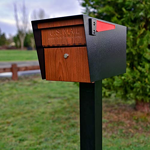 Mail Boss Curbside, Wood Grain 7510 Mail Manager Locking Security Mailbox, Steel, Black