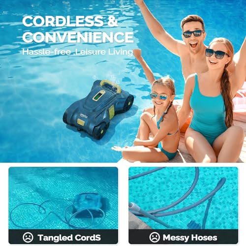 VINGLI Cordless Robotic Pool Vacuum, Automatic Swimming Pool Cleaner for above Ground Pools/Inground Pools Up to 40Ft,7500mAh/Auto-docking, Charging for 2 Hour