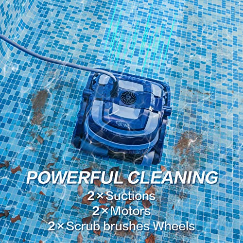 BLWL Robotic Pool Cleaner, Automatic Swimming Pool Vacuum for above/In-ground Pools, Pools up to 55 Ft in Length, Double Top Load Filter Basket, Wall Climbing Including Walls Floor and Water Line