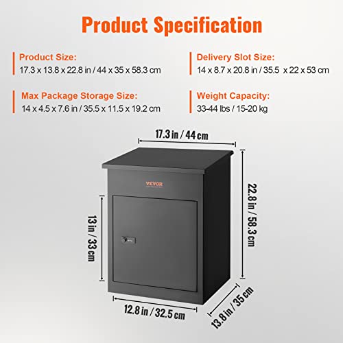 VEVOR Package Delivery Boxes for Outside, Extra Large Mailbox for Parcel Wall Mounted Lockable, Galvanized Steel Parcel Drop Box with Anti-Theft Baffle, IPX3 Waterproof for Porch, Curbside