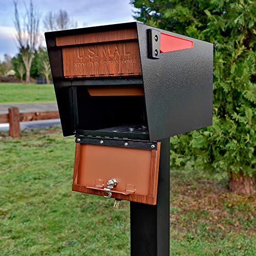 Mail Boss Curbside, Wood Grain 7510 Mail Manager Locking Security Mailbox, Steel, Black