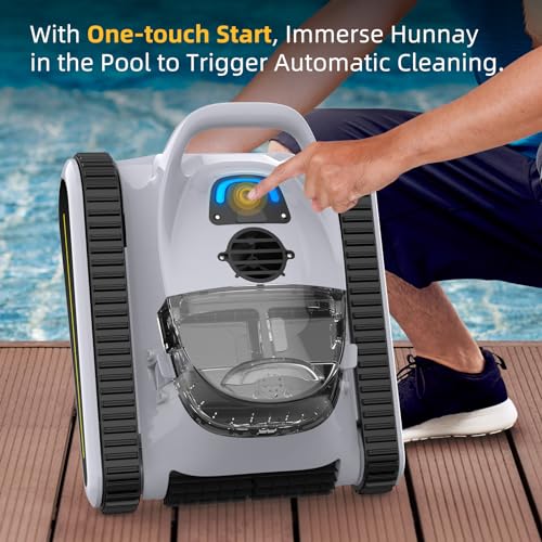 Hunnay Cordless Robotic Pool Cleaner, Pool Vacuum for Inground Pools Lasts 150 Mins Wall Climbing 180W Powerful Suction LED Indicator Self-Parking for Swimming Pools Up to 2,000 sq. ft