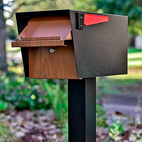 Mail Boss Curbside, Wood Grain 7510 Mail Manager Locking Security Mailbox, Steel, Black