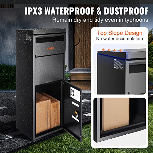 VEVOR Package Delivery Boxes for Outside 13.9"x11.6"x42", Galvanized Steel Delivery Box for Packages with Coded Lock, Anti-theft Baffle, IPX3 Waterproof Package Drop Box for Outside, Porch, Curbside