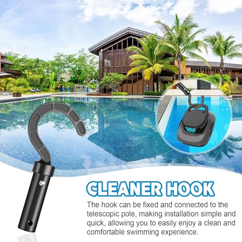 Renyqatt Hook for All Robotic Pool Cleaner, Pool Accessories Hook Customized for Pool Vacuum Robot Including Cordless, Above Ground and Underwater, Attaches to Telescopic Poles, Black