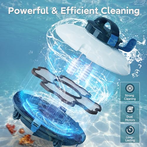 Lydsto Cordless Robotic Pool Cleaner, 120Mins Automatic Pool Vacuum, Stronger Power Suction Ideal Pool Vacuum for Inground or above Ground Pools White Blue