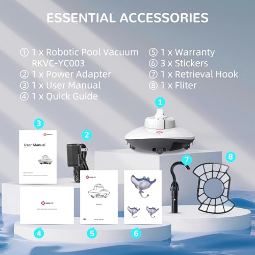 GRENNIX Robot Pool Cleaner - Cordless Robotic Pool Vacuum for above Ground & In-Ground Swimming Pool Self-Docking Automatic Underwater Skimmer with Strong Suction, Top Handle - White