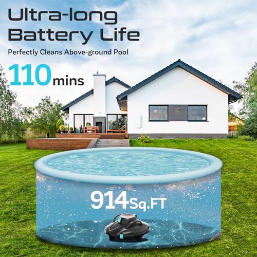 Ainpota Pool Vacuum Cordless Robot Pool Cleaner Automatic Swimming Pool Cleaner for above Ground Pool with 5400 mAh Battery Last 110min Support Self-Parking,6-8 m/min
