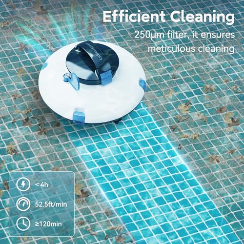 Lydsto Cordless Robotic Pool Cleaner, 120Mins Automatic Pool Vacuum, Stronger Power Suction Ideal Pool Vacuum for Inground or above Ground Pools White Blue