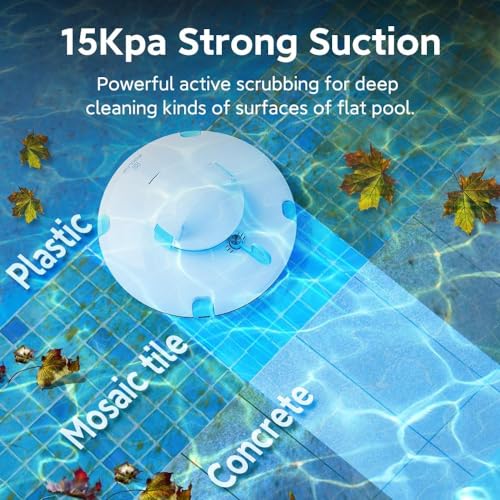 PoolMr Cordless Robotic Pool Cleaner - Above Ground Pool Vacuum - 52 Ft/Min Speed, Dual-Motor, IPX8 Waterproof, Self-Parking, Pool Vacuum Cleaner for Flat Swimming Pools, WhiteBeige