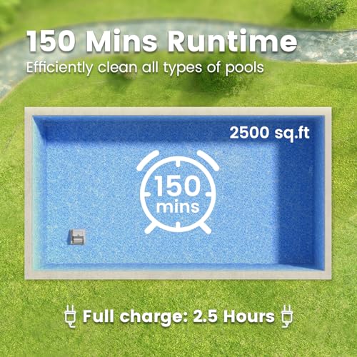 SMOROBOT Cordless Pool Cleaners for Inground Pools, Wall Climbing, Smart Navigation, Lasts 150 Mins with Strong Suction Power, Automatic Robotic Pool Vacuum for Gravel, Sand, Leaves
