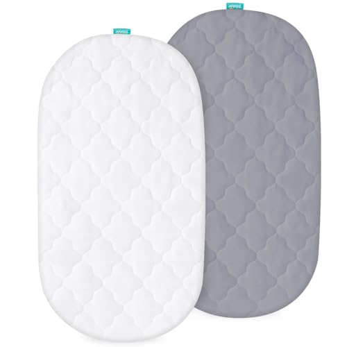 Bassinet Mattress Pad Cover Waterproof, Quilted Bassinet Mattress Protector Sheets Fits 13" x 30" UPPAbaby Bassinet & Snoo Smart Sleeper Baby Bassinet, Ultra Soft Breathable, Grey and White