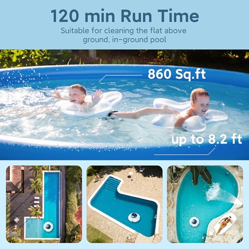 Lydsto Cordless Robotic Pool Cleaner, 120Mins Automatic Pool Vacuum, Stronger Power Suction Ideal Pool Vacuum for Inground or above Ground Pools White Blue
