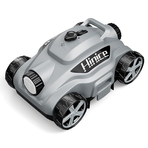 Hinice Cordless Robotic Pool Cleaner Vacuum for Flat Pool in/above Ground-Lasts up to 110 minutes-Top Load Filters,Self-Parking,Waterline Cleaning-Perfect for Pools Up to 1076 Sq.ft in Area Grey