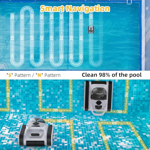 (New) Seauto Crab Cordless Robotic Pool Cleaner: Automatic Pool Vacuum Robot Lasts 150 Mins Wall Climbing 180W Powerful Suction LED Indicator Self-Parking for Swimming Pools Up to 2,000 sq. ft. Grey