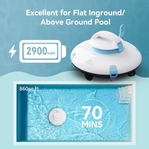 PoolMr Cordless Robotic Pool Cleaner - above Ground Pool Vacuum - 52 Ft/Min Speed, Dual-Motor, IPX8 Waterproof, Self-Parking, Pool Vacuum Cleaner for Flat Swimming Pools, Ivory White