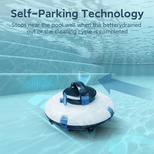 Lydsto Cordless Robotic Pool Cleaner, 120Mins Automatic Pool Vacuum, Stronger Power Suction Ideal Pool Vacuum for Inground or above Ground Pools White Blue