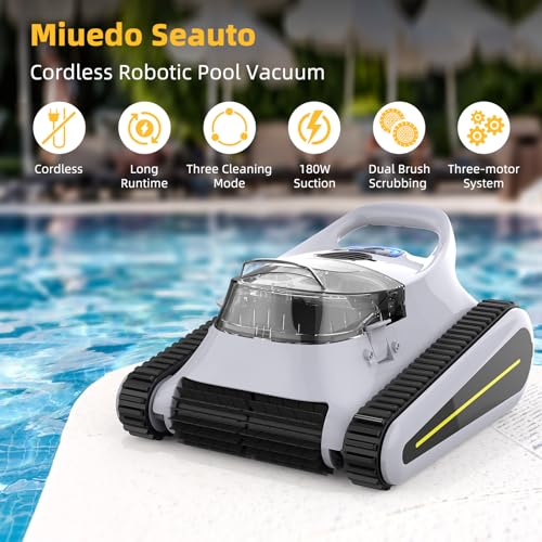 Miuedo Seauto Robotic Pool Cleaner - Cordless Wall-Climbing Vacuum for Inground and above Ground Pools up to 2000 sq ft - Automatic Cleaning for Floors and Walls of Your Swimming Pool.