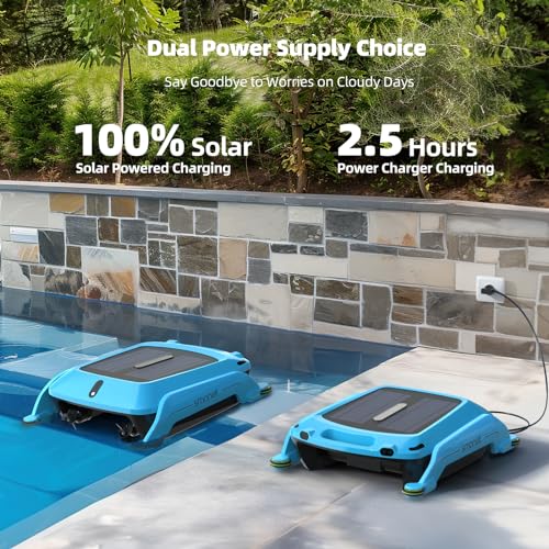 Robotic Pool Skimmer Cleaner Robot: SMONET Automatic Solar Powered Cordless Robotic Pool Cleaner for Swimming Pool Surface with Path Optimization Two Speed Modes Saltwater Compatibility SR5