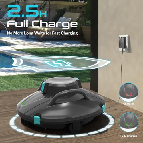 Ainpota Pool Vacuum Cordless Robot Pool Cleaner Automatic Swimming Pool Cleaner for above Ground Pool with 5400 mAh Battery Last 110min Support Self-Parking,6-8 m/min