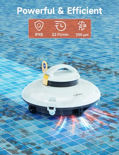 Cordless Robotic Pool Cleaner - Automatic Pool Vacuum for above Ground Pool -Water Sensor Tech- Dual-Drive Motors,Rechargeable Battery,Ideal for All Flat Bottom Pools Up to 35 Feet,Yellow