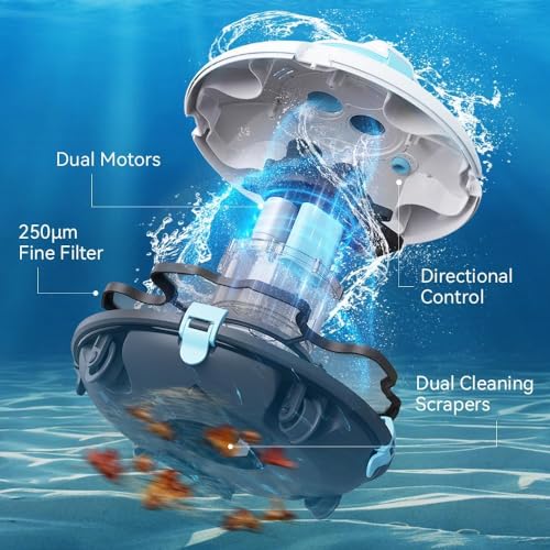 PoolMr Cordless Robotic Pool Cleaner - Above Ground Pool Vacuum - 52 Ft/Min Speed, Dual-Motor, IPX8 Waterproof, Self-Parking, Pool Vacuum Cleaner for Flat Swimming Pools, WhiteBeige