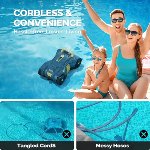 VINGLI Cordless Robotic Pool Cleaner, Automatic Swimming Pool Vacuum for above Ground Pools/Inground Pools Up to 900 Sq.Ft, Pool Sweeper/Auto-Docking, Charging for 2 Hour