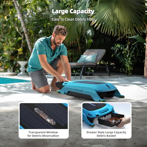 Robotic Pool Skimmer Cleaner Robot: SMONET Automatic Solar Powered Cordless Robotic Pool Cleaner for Swimming Pool Surface with Path Optimization Two Speed Modes Saltwater Compatibility SR5
