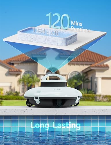 Cordless Robotic Pool Cleaner - Automatic Pool Vacuum for above Ground Pool -Water Sensor Tech- Dual-Drive Motors,Rechargeable Battery,Ideal for All Flat Bottom Pools Up to 35 Feet,Yellow