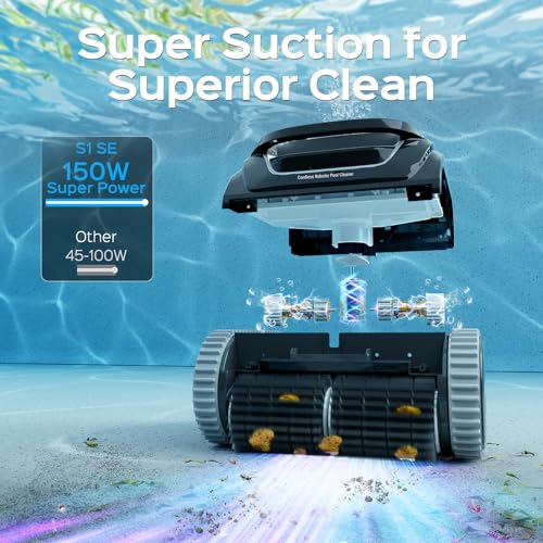 WYBOT S1 SE Cordless APP Robotic Pool Cleaner with Wall Climbing, 7 Cleaning Modes, 2.5H Fast Charge, Automatic Pool Vacuum Robot Lasts 150 Mins, Smart Navigation, Powerful Suction for Inground Pools