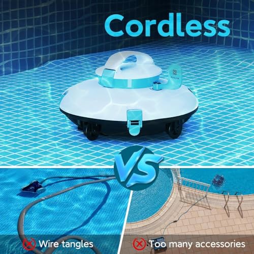 PoolMr Cordless Robotic Pool Cleaner - Above Ground Pool Vacuum - 52 Ft/Min Speed, Dual-Motor, IPX8 Waterproof, Self-Parking, Pool Vacuum Cleaner for Flat Swimming Pools, WhiteBeige